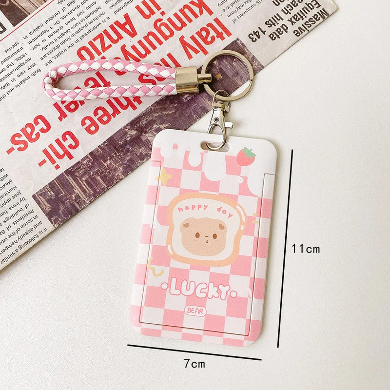 Cute Cartoon Bus Card Holder with Sliding Cover - Student Campus Access Keycha