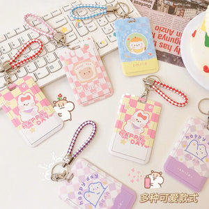 Cute Cartoon Bus Card Holder with Sliding Cover - Student Campus Access Keycha