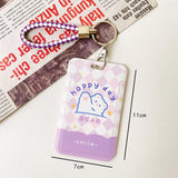 Cute Cartoon Bus Card Holder with Sliding Cover - Student Campus Access Keycha