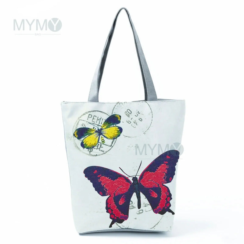 Cartoon Butterfly Flowers Print Handbag Eco Friendly High Capacity