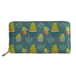 Cartoon Cactus Long Wallet Teenager Zipper Money Bag