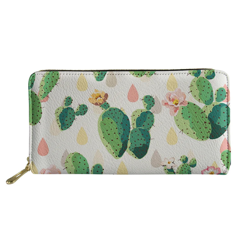 Cartoon Cactus Long Wallet Teenager Zipper Money Bag