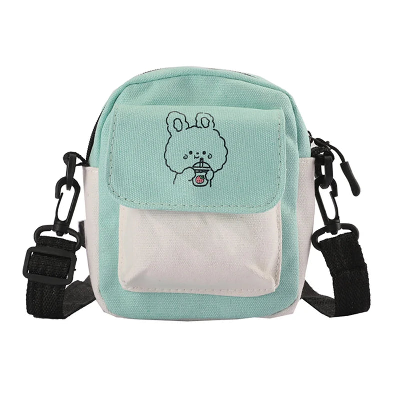 Cartoon Canvas Crossbody Bag Women's Small Zipper Shoulder Bag