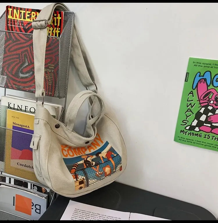 Cartoon Canvas Print Shoulder Bag Large Tote Ladies Casual Shopper Hand