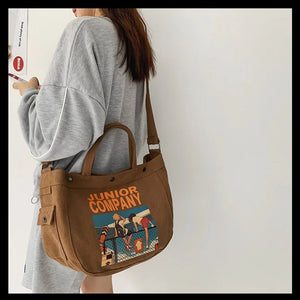 Cartoon Canvas Print Shoulder Bag Large Tote Ladies Casual Shopper Hand