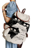 Cartoon Cat Family Printed Drawstring Backpack for Teenager