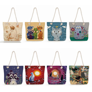 Cartoon Cat Handbags High Capacity Animal 3D Printed Tote Bag