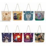 Cartoon Cat Printed Tote Shoulder Bag for Women