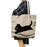 Cartoon Cat Printed Tote Shoulder Bag for Women