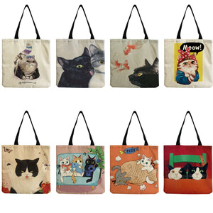 Cartoon Cat Eco Foldable Shoulder Bag Print Tote Shopper Animal Outdoor
