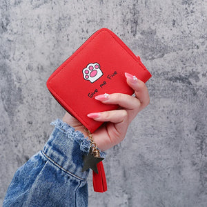 Cat Paws Tassel Student Female Purse Clutch Women Short Wallet