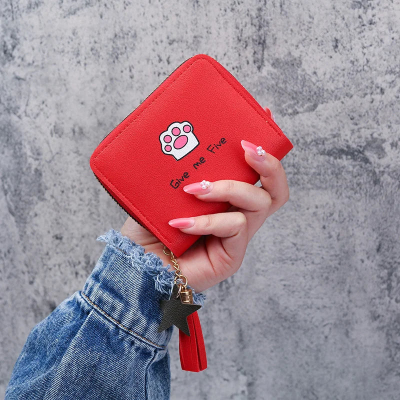 Cat Paws Tassel Student Female Purse Clutch Women Short Wallet