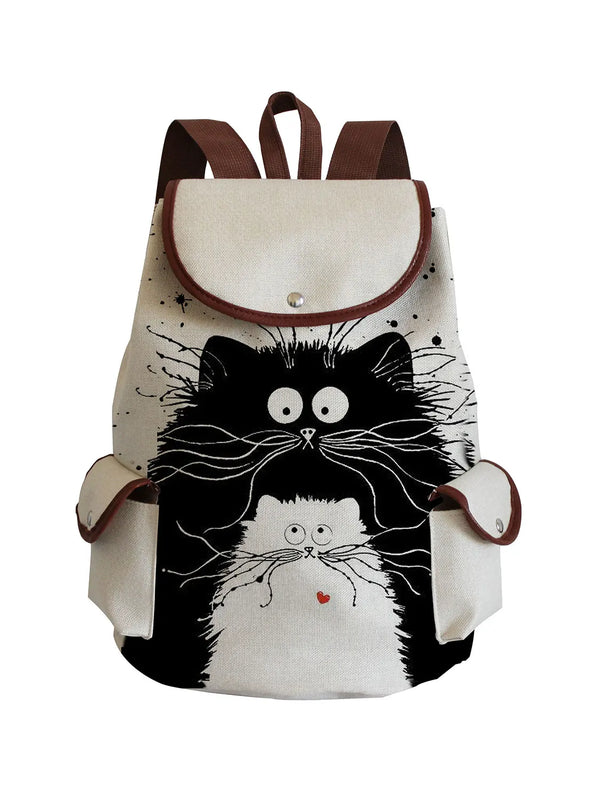 Cartoon Cat Printed Backpack Large Capacity Drawstring Backpack