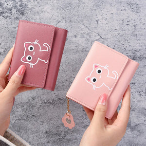 Cartoon Cat Tassel Student Female Purse Clutch Women Three-fold Short Wallet