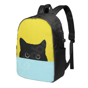 Colorful Cat Backpack Travel Laptop Bookbag USB Port School Bag