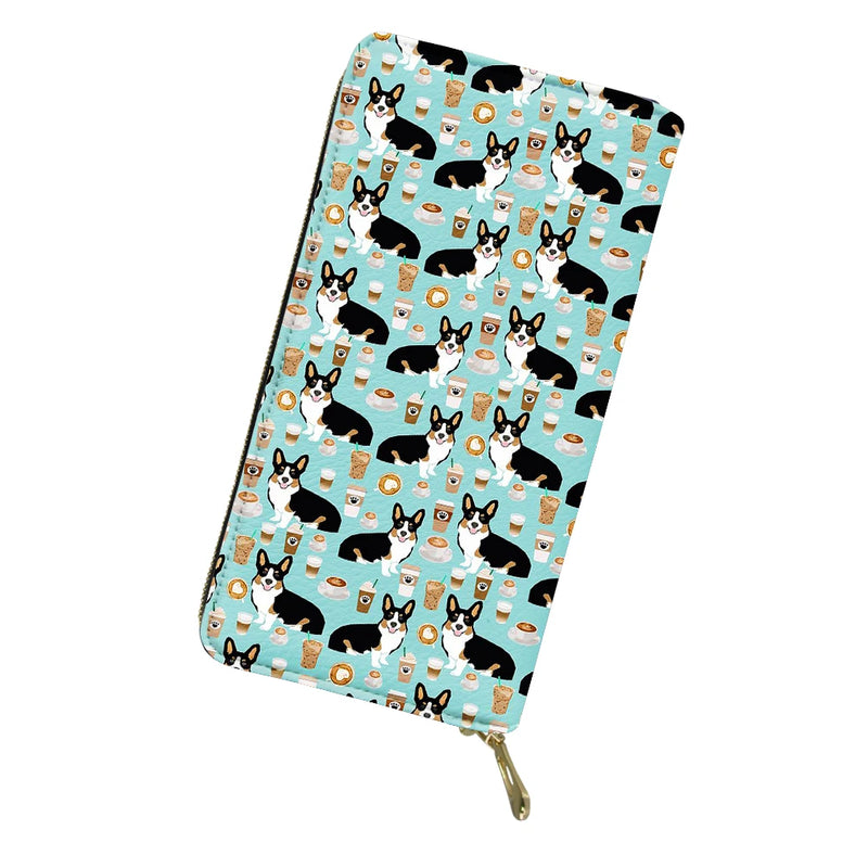 Corgi Dessert Print Long Wallet Zipper Card Bag Unisex