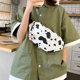 Cow Print Waist Fanny Pack Women Belt Bag Travel Hip Bum Canvas Purse