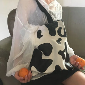 Cow Print Women Canvas Bag Large Capacity Shoulder Bag
