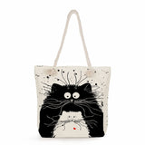 Cartoon Cat Print Eco Reusable Handbags Japanese Style Tote