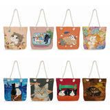 Cartoon Cat Print Shopping Bags Eco Reusable Handbags Womens Totes
