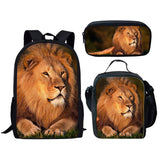 Creative Lion 3D Print 3pcs/Set School Travel Daypack Shoulder Bag Pencil Case