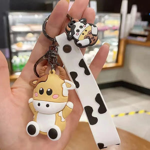 Silicone Cow Pendant Keychain Cute Animal Bag Accessories