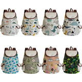 Dinosaur Printed Handbag Linen Foldable Women's Backpack