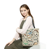 Dinosaur Printed Tote Linen Girl Shoulder Bag Large Capacity Travel Storage Pack