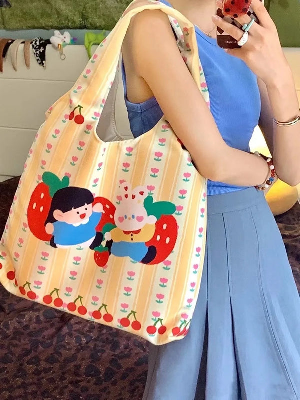 Girl Strawberry Cherry Bunny Tote Bag Crossbody Shoulder Bags