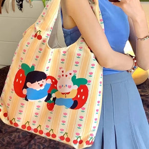 Girl Strawberry Cherry Bunny Tote Bag Crossbody Shoulder Bags