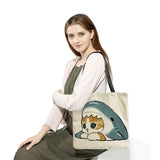 Shark Cat Print Tote Bag Eco Friendly Women Shoulder Bag