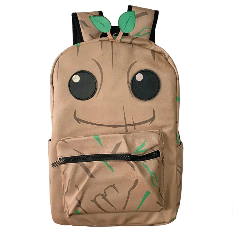 Cartoon Tree Man Backpack School Bag Brown Bookbag PU Leather