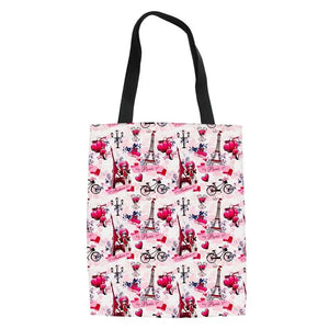 Eiffel Tower Women Handbag Folding Canvas Bag Shoulder Tote Book Bag