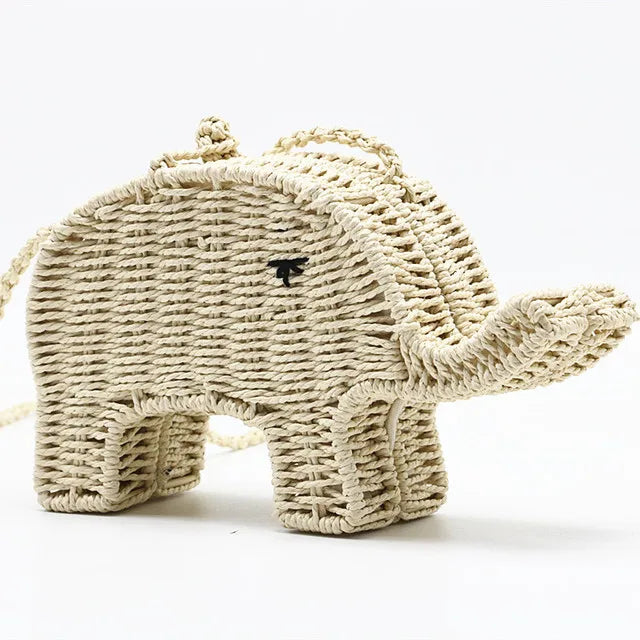 Elephant Straw Handbag Women's Beach Woven Mini Shoulder Messenger Bag