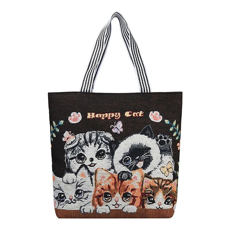 Cartoon Embroidered Print Canvas Bag Shoulder Straps for Men and Women