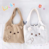 Embroidery Lamb Wool Handbag Winter Plush Shopper Women Tote Bag