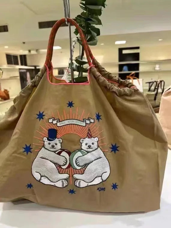 Embroidery Women Nylon Shoulder Bag Donut Sweet Girls Travel Tote Handba
