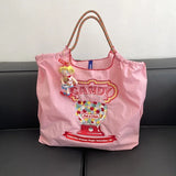 Embroidery Women Nylon Shoulder Bag Donut Sweet Girls Travel Tote Handba