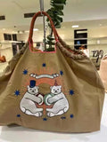 Embroidery Women Nylon Shoulder Bag Donut Sweet Girls Travel Tote Handba