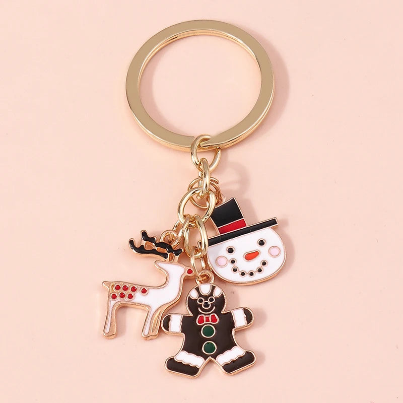 Enamel Christmas Tree Santa Keychain Handbag Charms Pendants