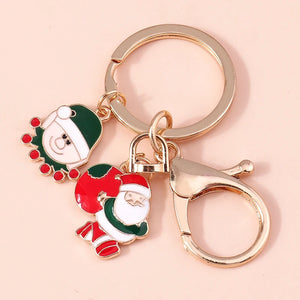 Enamel Christmas Tree Santa Keychain Handbag Charms Pendants