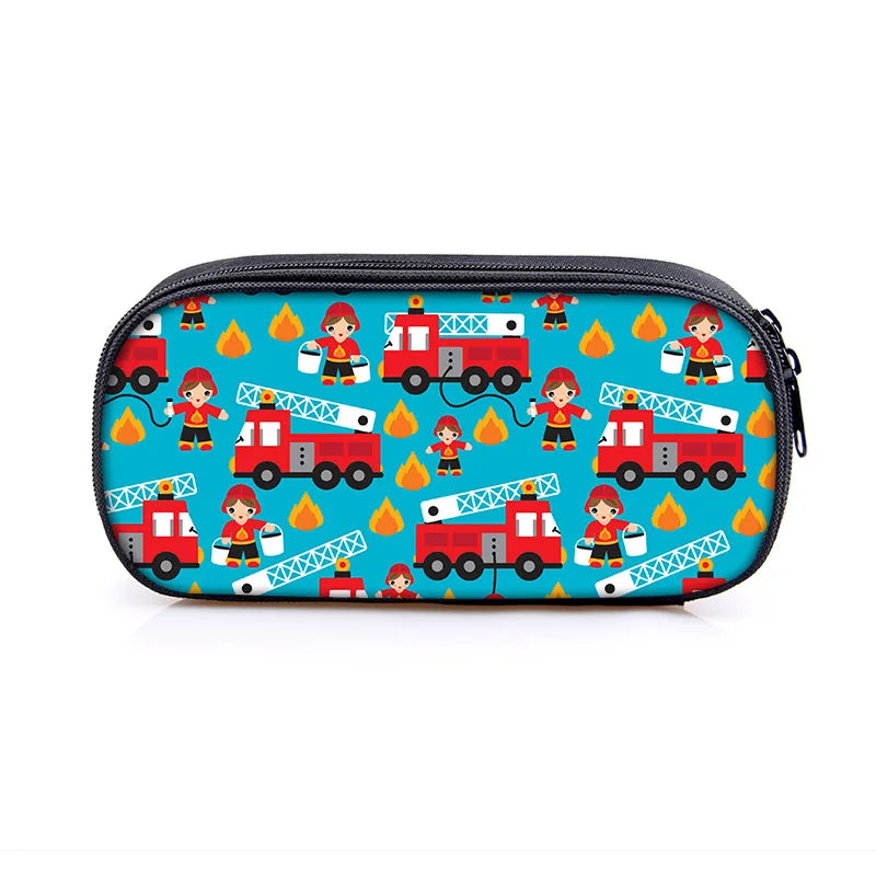 Kids Cartoon Fire Truck Excavator Pencil Bag