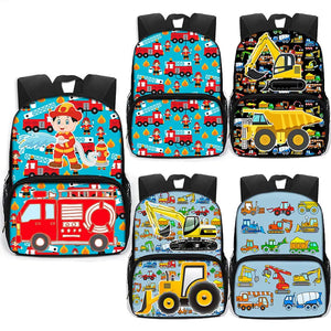 Cartoon Fireman Excavator Firetruck Backpack for School