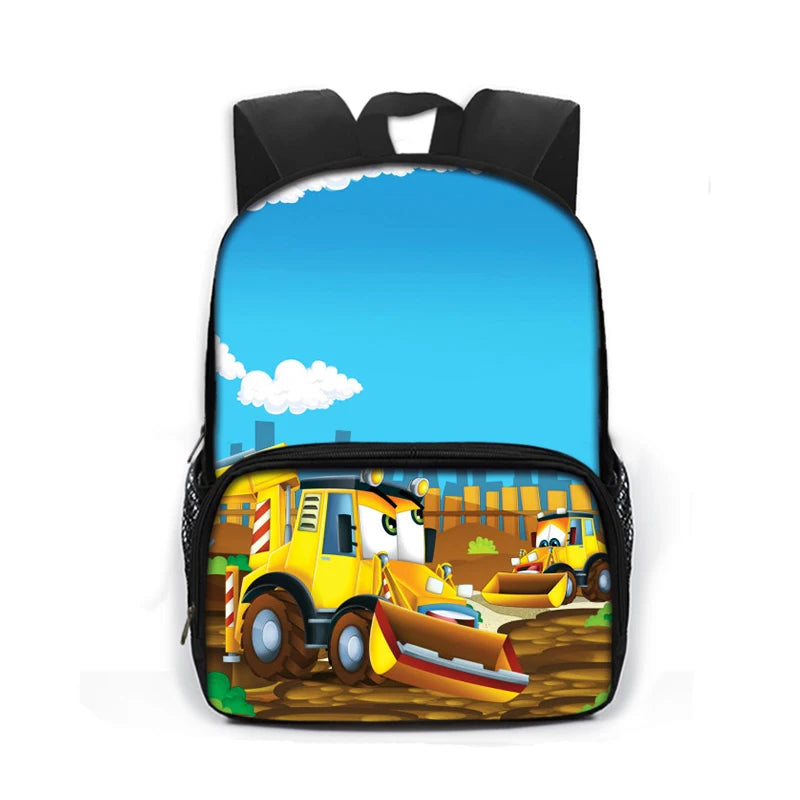Cartoon Fireman Excavator Firetruck Backpack for School