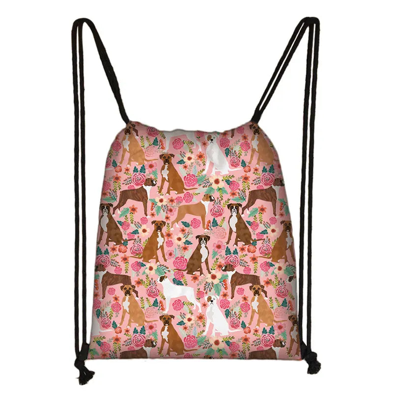 Cartoon Flowers Cats Dogs Drawstring Bag Children Learning Backpack