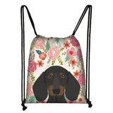 Cartoon Flowers Cats Dogs Drawstring Bag Learning Backpack