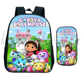 Gabbys Dollhouse Backpack 2Pcs/Set Kids School Bag Pen Bag Boys Girls Bookbag