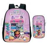 Gabbys Dollhouse Backpack 2Pcs/Set Kids School Bag Pen Bag Boys Girls Bookbag