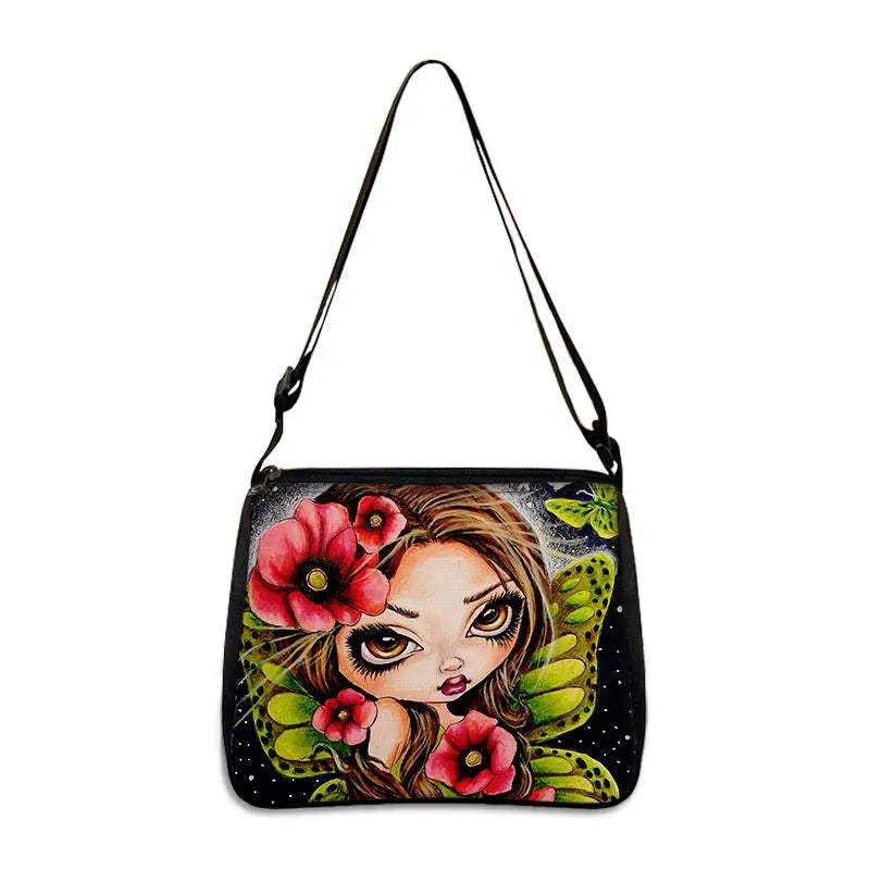 Cartoon Gothic Girl Printing Shopping Bag Canvas Messenger Bag
