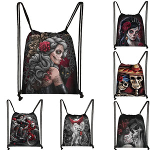Gothic Girls Backpack Women Canvas Drawstring Bag